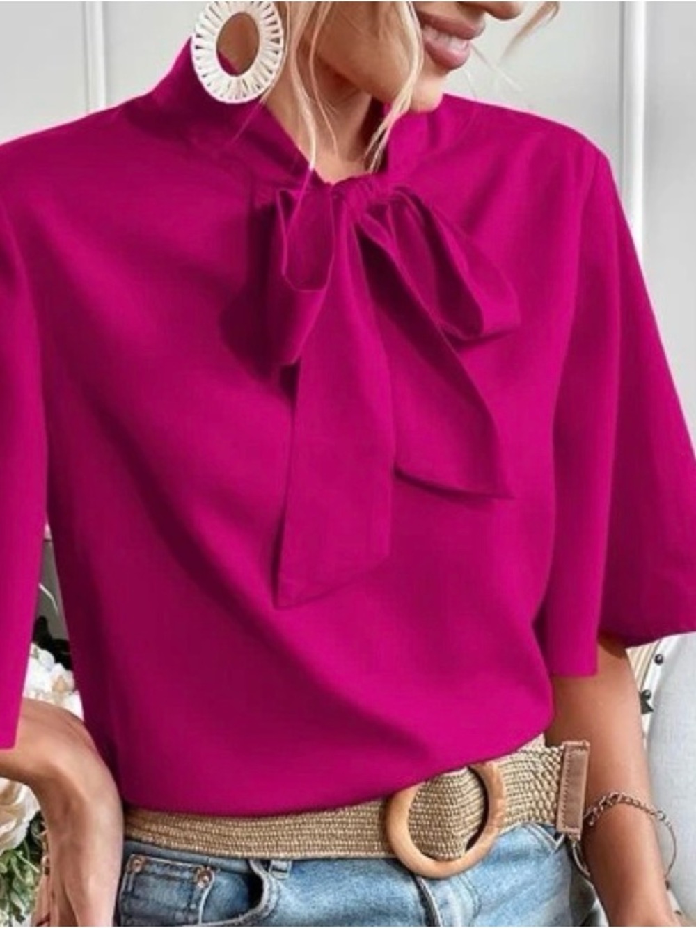 Women’s Bow-Tie Neck Blouse - Fuchsia